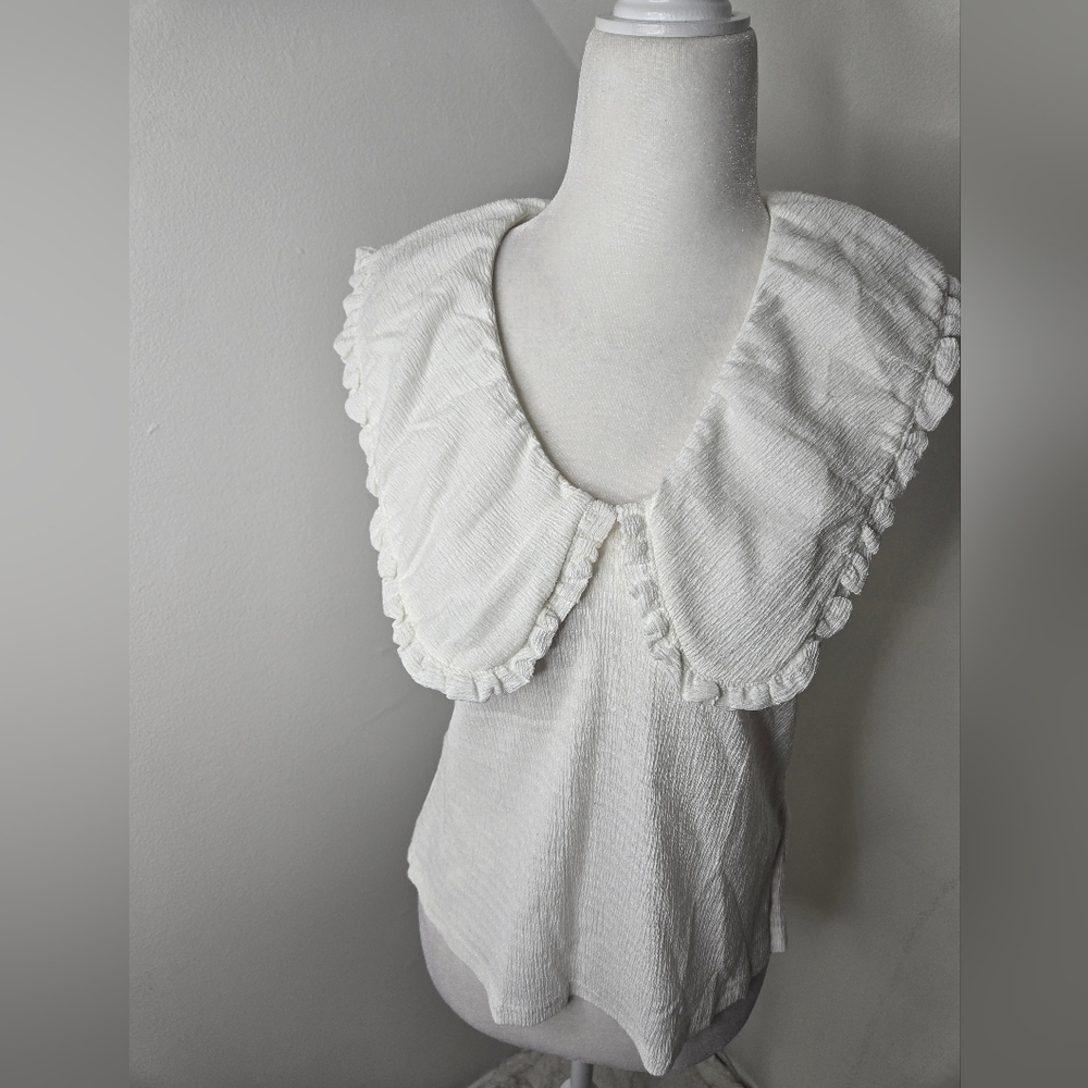 NWT Maeve White Ruffled Collar Top XL